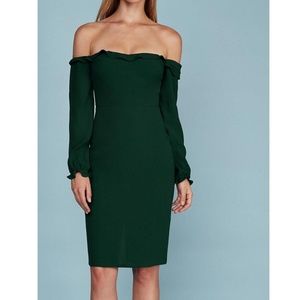 Emerald Green Reformation Off the Shoulder Dress